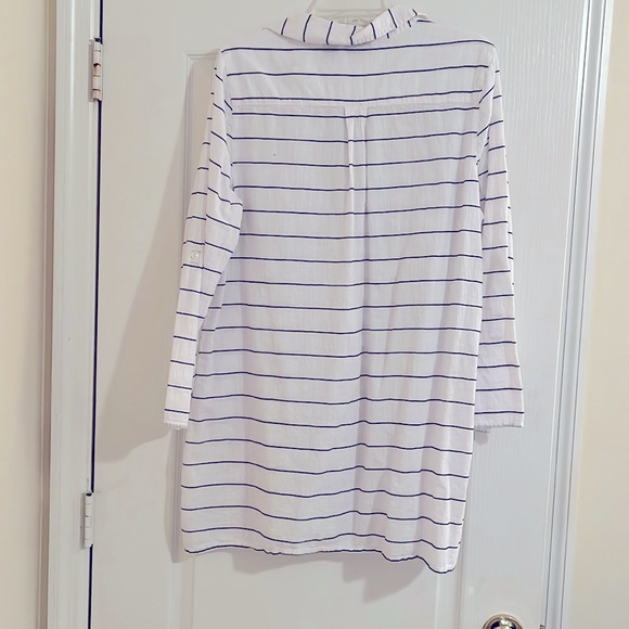 XL Apt. 9 Casual Striped Oversized Button Down Shirt , 100% cotton, white & blue - Picture 4 of 14